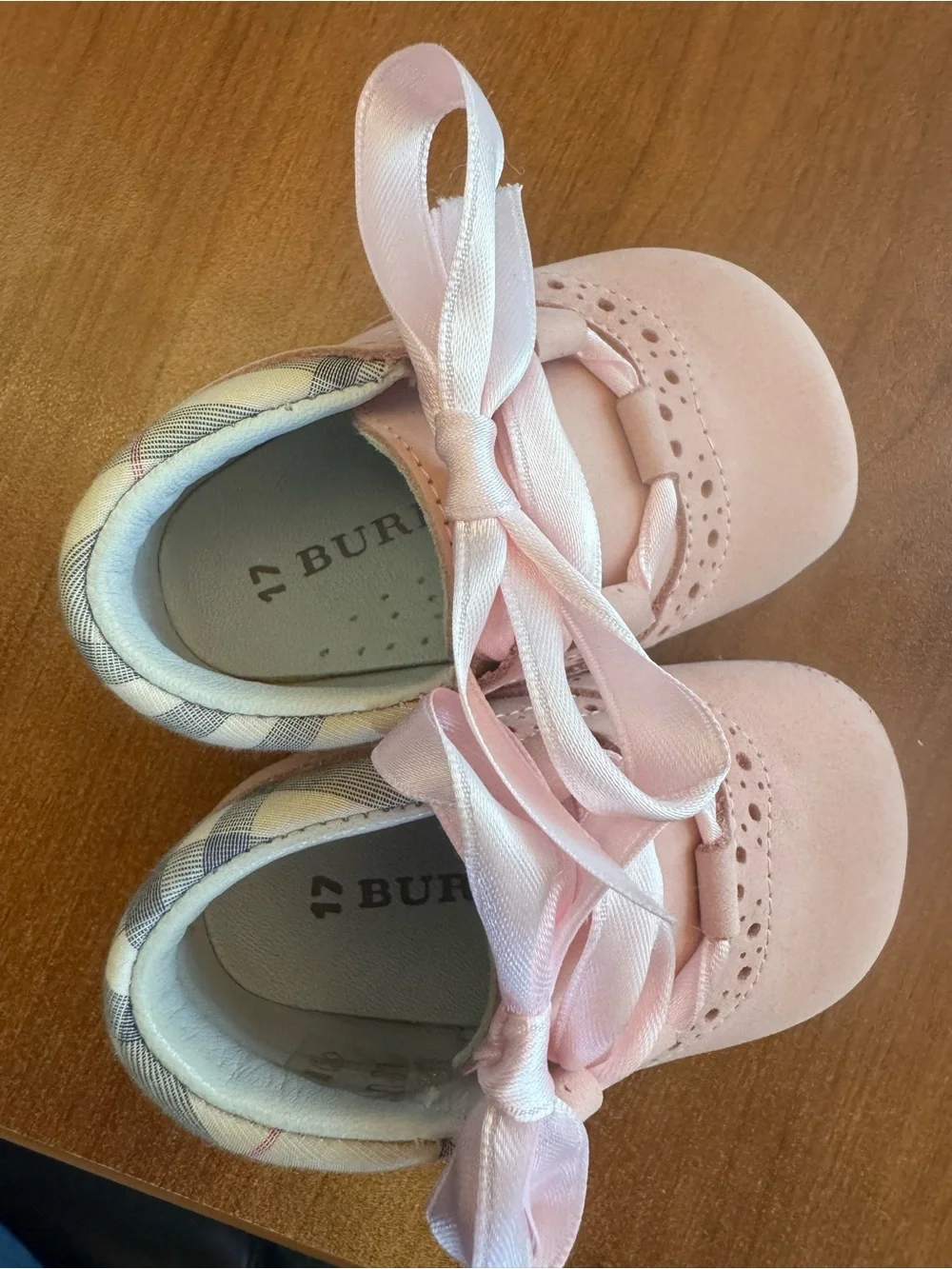 Burberry Baby Pink Lace-Up Brogue Walker Shoes